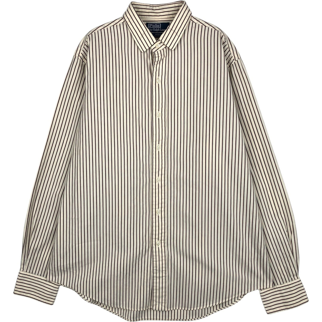 Ralph Lauren POLO by Ralph Lauren RHODES CUSTOM FIT Long-Sleeve Cotton Stripe Shirt, Men's Size L (approx.) cotton ivory Vintage Second Hand