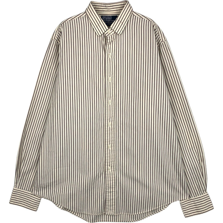 Ralph Lauren POLO by Ralph Lauren RHODES CUSTOM FIT Long-Sleeve Cotton Stripe Shirt, Men's Size L (approx.) cotton ivory Vintage Second Hand