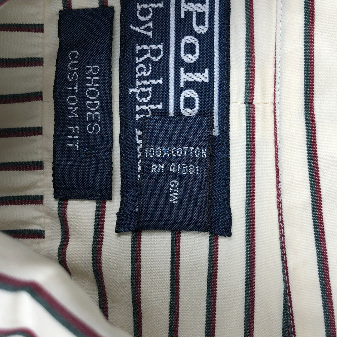 Ralph Lauren POLO by Ralph Lauren RHODES CUSTOM FIT Long-Sleeve Cotton Stripe Shirt, Men's Size L (approx.) cotton ivory Vintage Second Hand