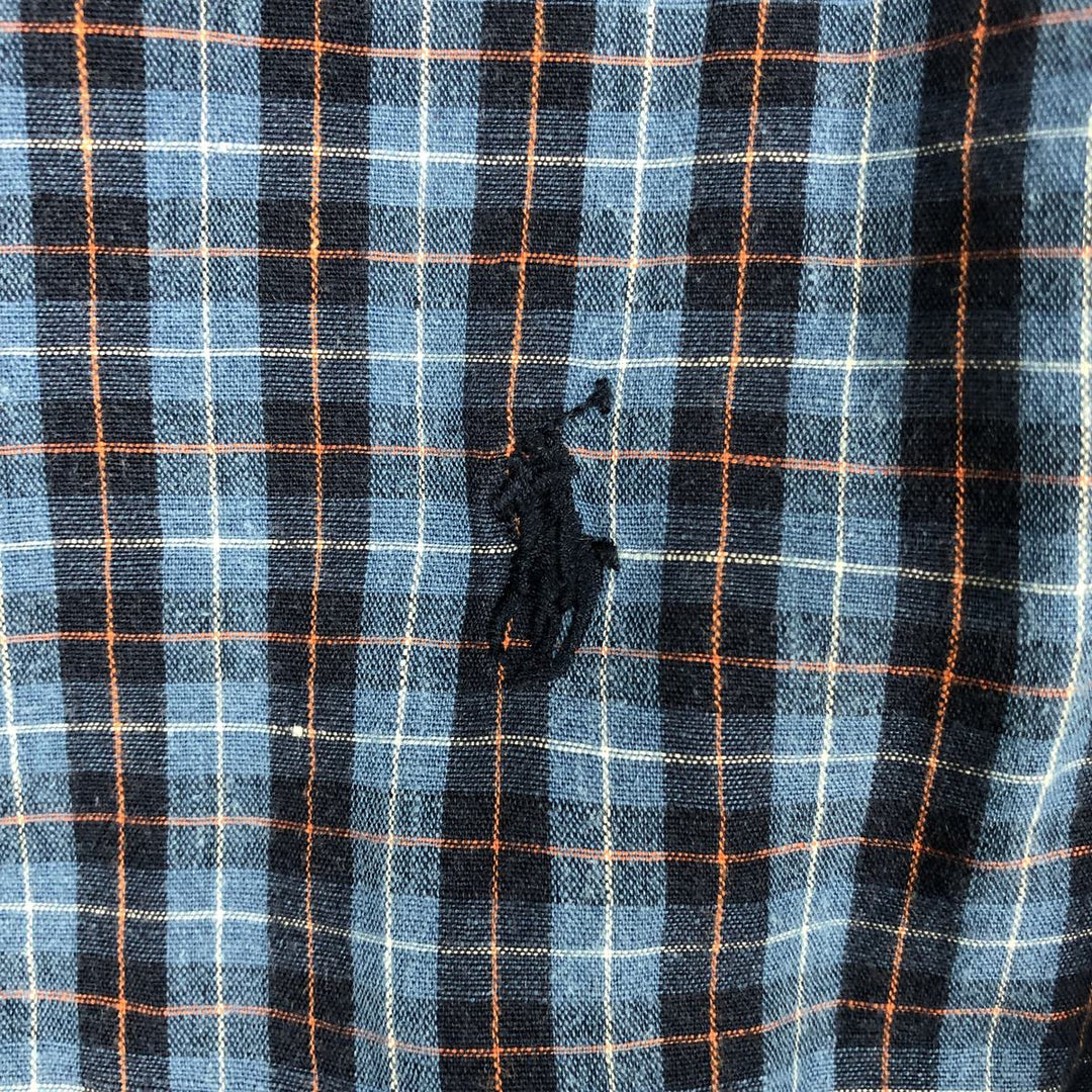 Ralph Lauren Classic Fit Long Sleeve Button Down Check Shirt Men's Size L linen blue type Vintage Second Hand