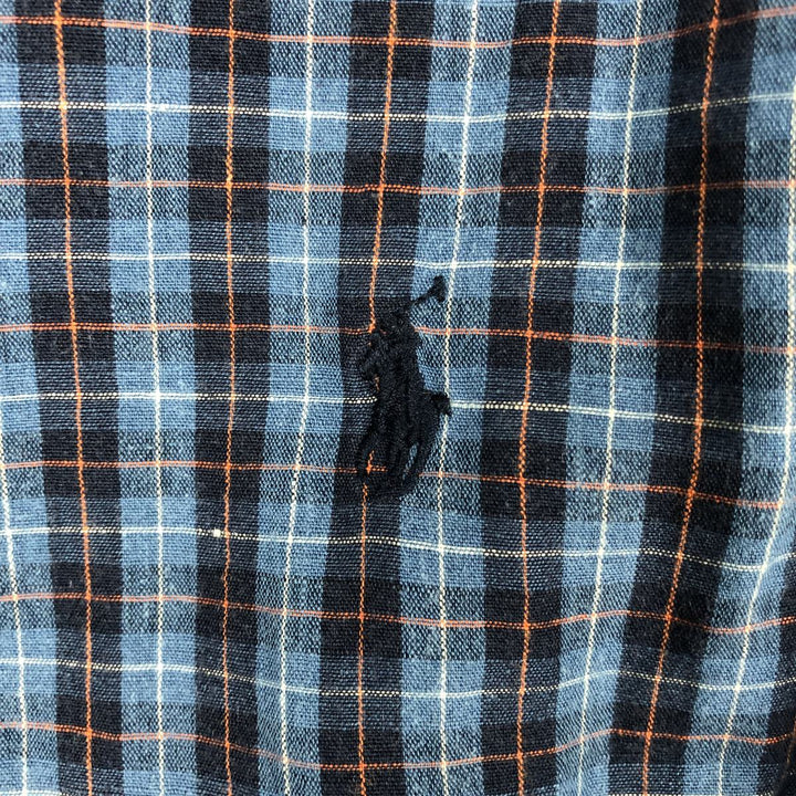 Ralph Lauren Classic Fit Long Sleeve Button Down Check Shirt Men's Size L linen blue type Vintage Second Hand