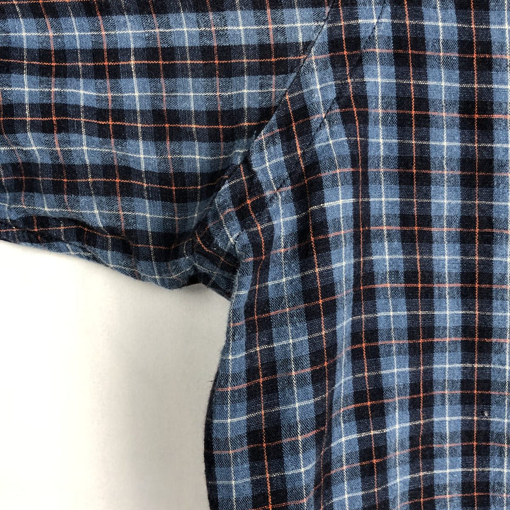 Ralph Lauren Classic Fit Long Sleeve Button Down Check Shirt Men's Size L linen blue type Vintage Second Hand