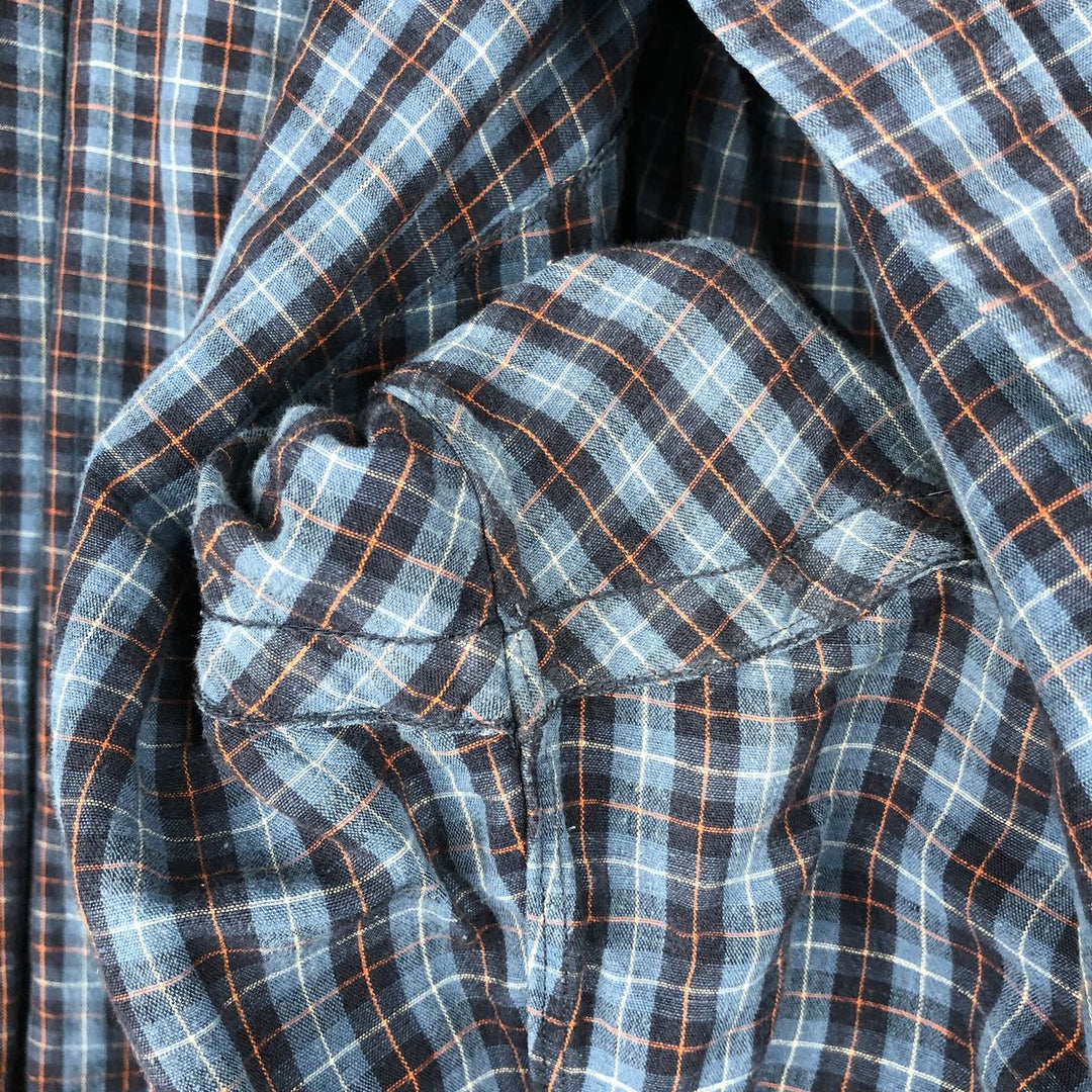 Ralph Lauren Classic Fit Long Sleeve Button Down Check Shirt Men's Size L linen blue type Vintage Second Hand