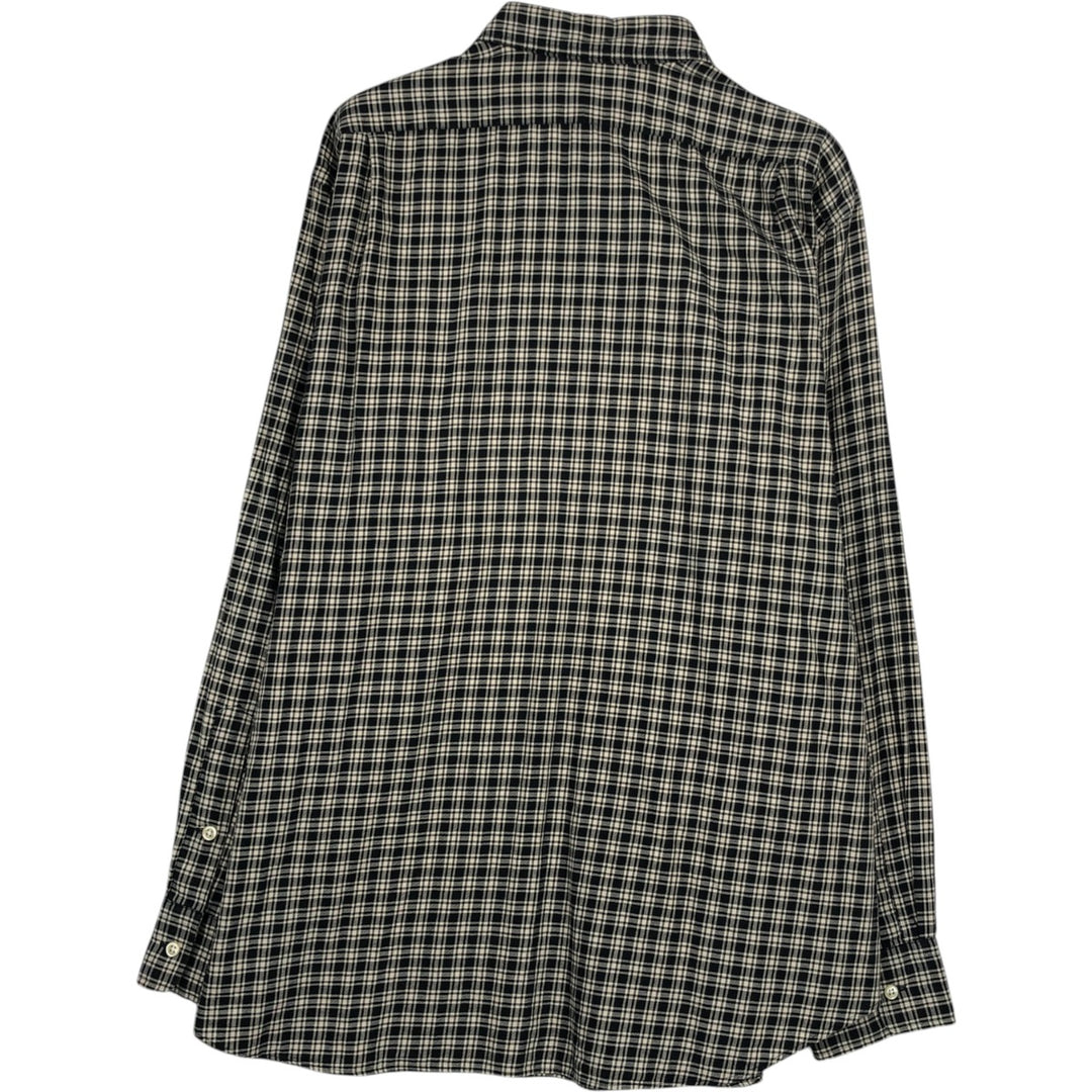 Ralph Lauren POLO by Ralph Lauren ESTATE SPORT Wide Collar Long Sleeve Cotton Check Shirt, Men's Size XL (approx.) cotton ivory Vintage Second Hand