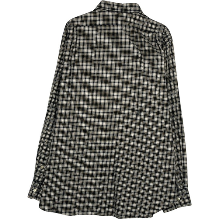 Ralph Lauren POLO by Ralph Lauren ESTATE SPORT Wide Collar Long Sleeve Cotton Check Shirt, Men's Size XL (approx.) cotton ivory Vintage Second Hand