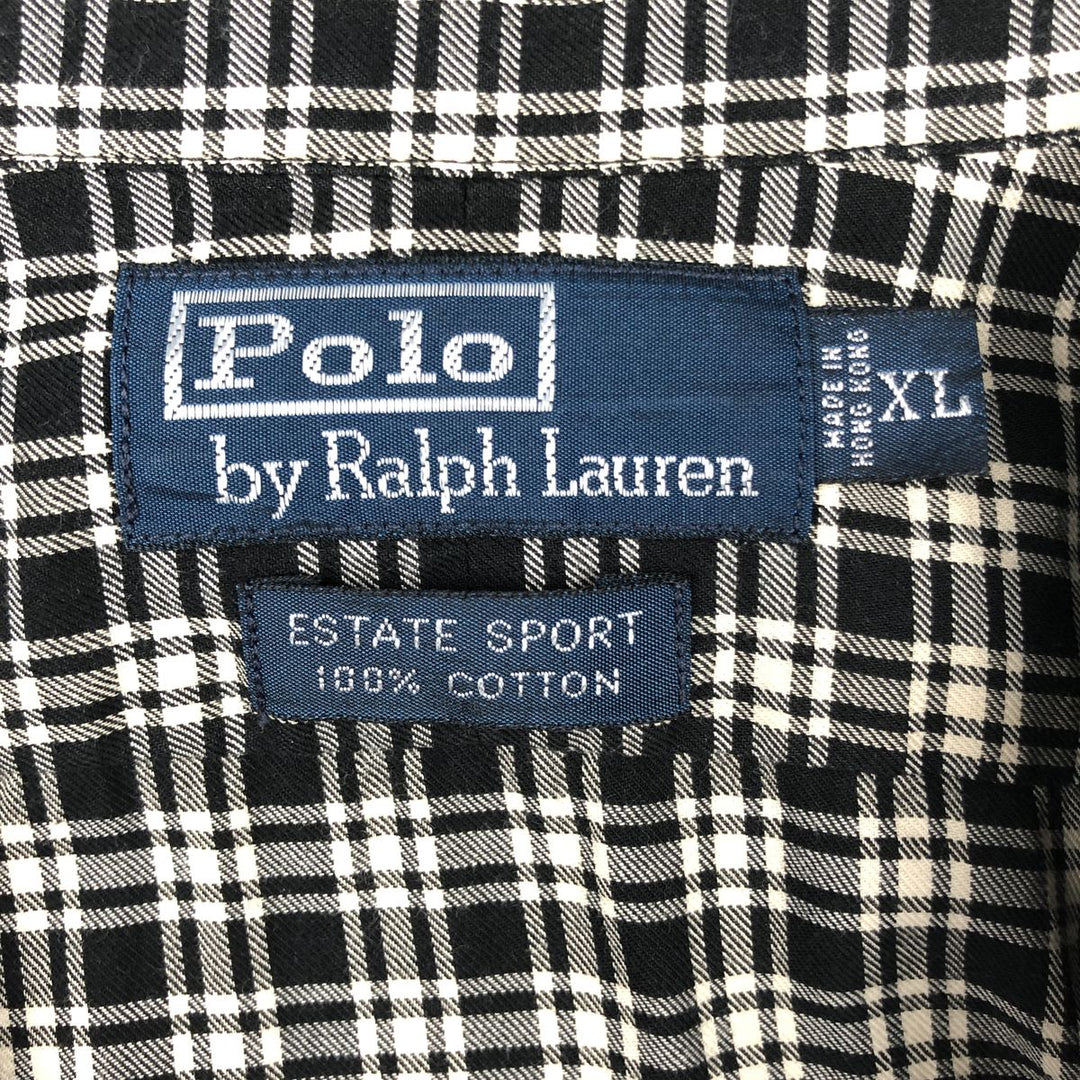 Ralph Lauren POLO by Ralph Lauren ESTATE SPORT Wide Collar Long Sleeve Cotton Check Shirt, Men's Size XL (approx.) cotton ivory Vintage Second Hand