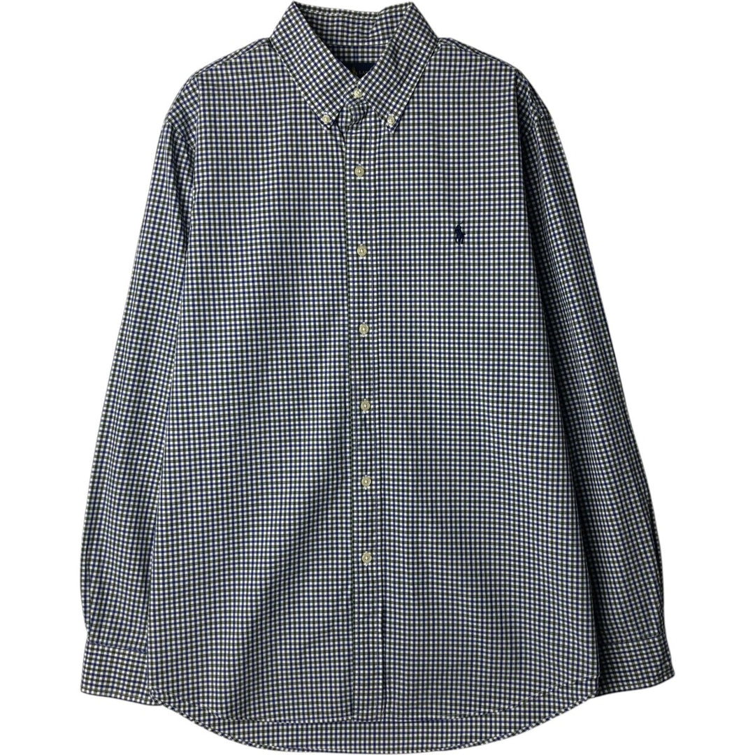Ralph Lauren long sleeve button down check shirt, men's size L cotton navy blue type Vintage Second Hand