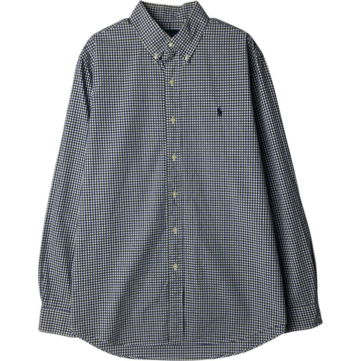 Ralph Lauren long sleeve button down check shirt, men's size L cotton navy blue type Vintage Second Hand