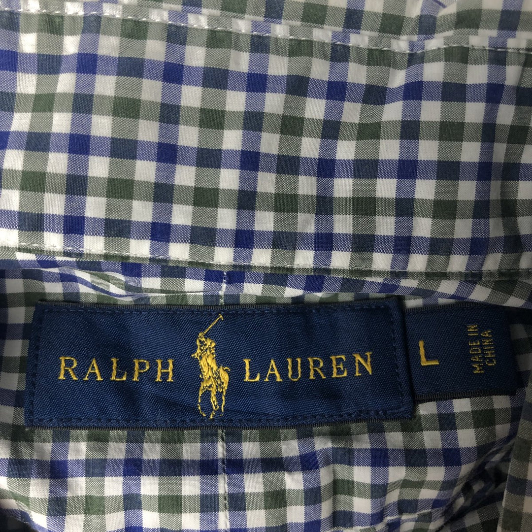 Ralph Lauren long sleeve button down check shirt, men's size L cotton navy blue type Vintage Second Hand