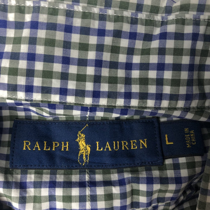 Ralph Lauren long sleeve button down check shirt, men's size L cotton navy blue type Vintage Second Hand