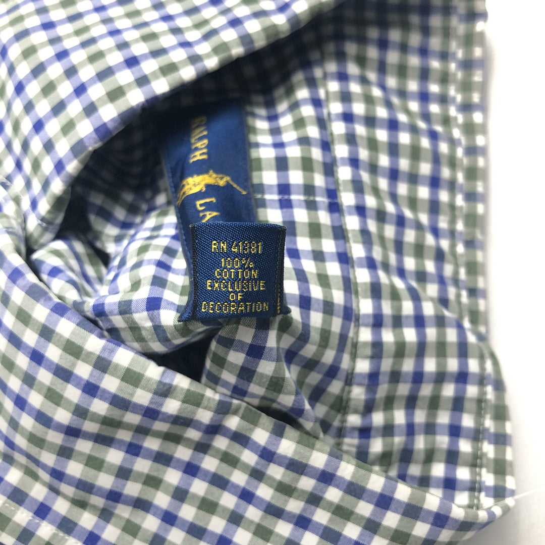 Ralph Lauren long sleeve button down check shirt, men's size L cotton navy blue type Vintage Second Hand
