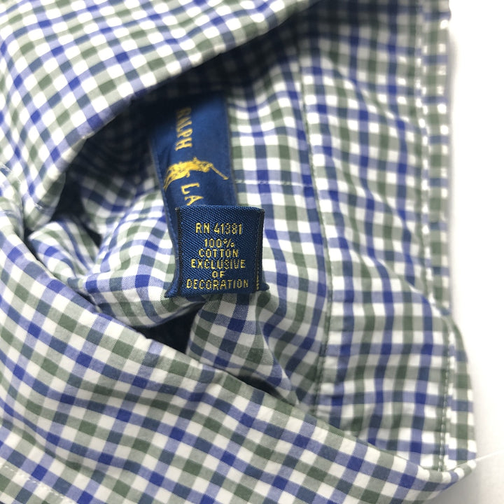 Ralph Lauren long sleeve button down check shirt, men's size L cotton navy blue type Vintage Second Hand