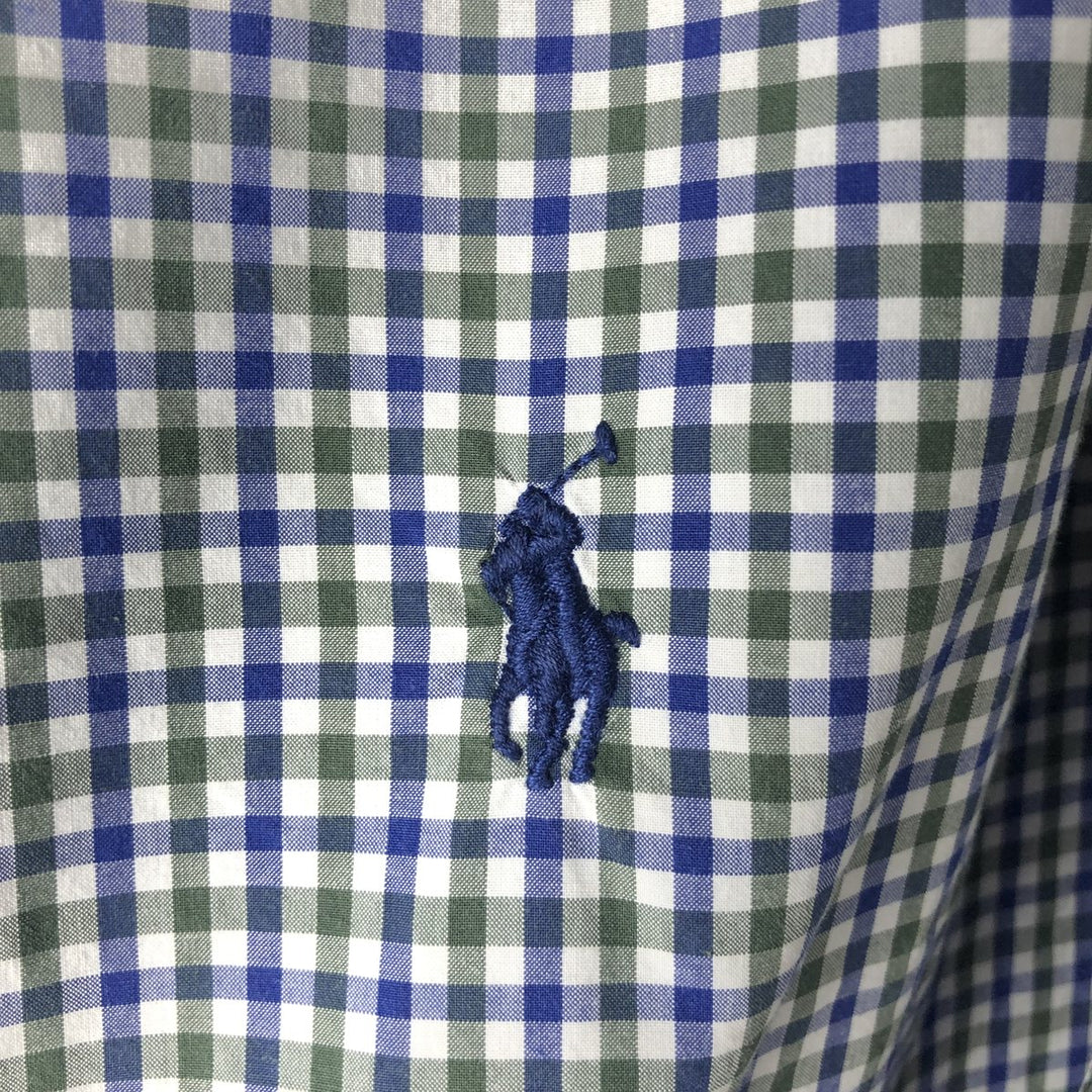 Ralph Lauren long sleeve button down check shirt, men's size L cotton navy blue type Vintage Second Hand