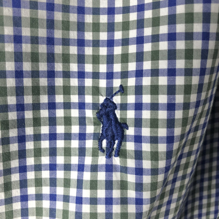 Ralph Lauren long sleeve button down check shirt, men's size L cotton navy blue type Vintage Second Hand