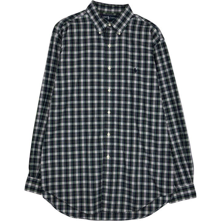 Ralph Lauren YARMOUTH Tartan Check Long-Sleeve Button-Down Check Shirt, Men's Size L (approx.) cotton navy blue type Vintage Second Hand