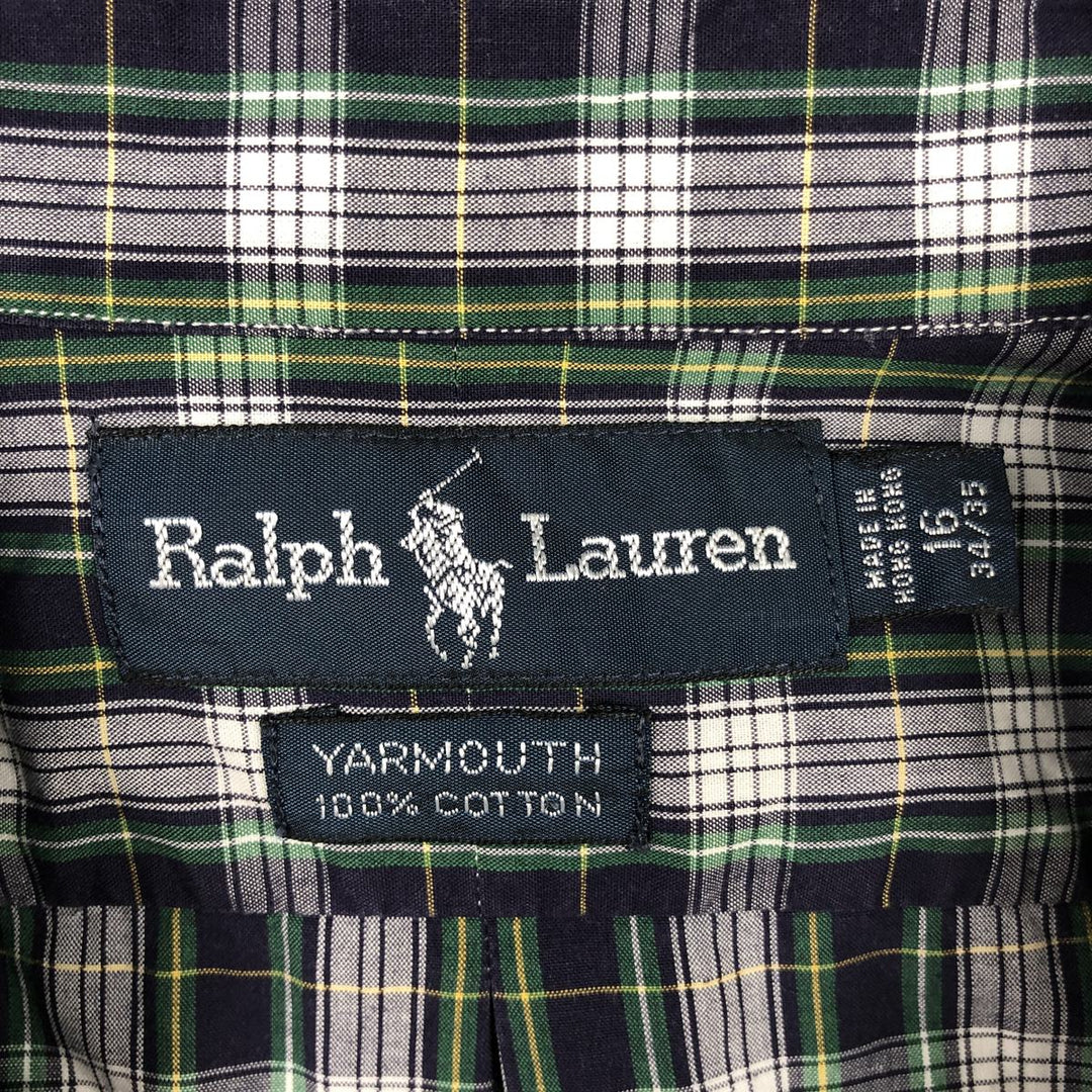 Ralph Lauren YARMOUTH Tartan Check Long-Sleeve Button-Down Check Shirt, Men's Size L (approx.) cotton navy blue type Vintage Second Hand