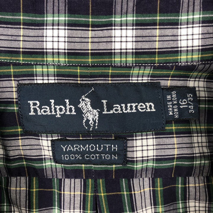 Ralph Lauren YARMOUTH Tartan Check Long-Sleeve Button-Down Check Shirt, Men's Size L (approx.) cotton navy blue type Vintage Second Hand