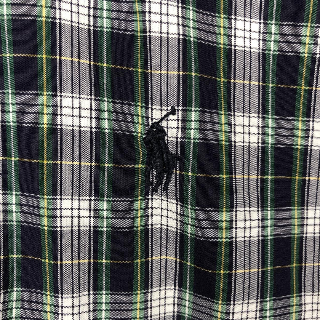 Ralph Lauren YARMOUTH Tartan Check Long-Sleeve Button-Down Check Shirt, Men's Size L (approx.) cotton navy blue type Vintage Second Hand