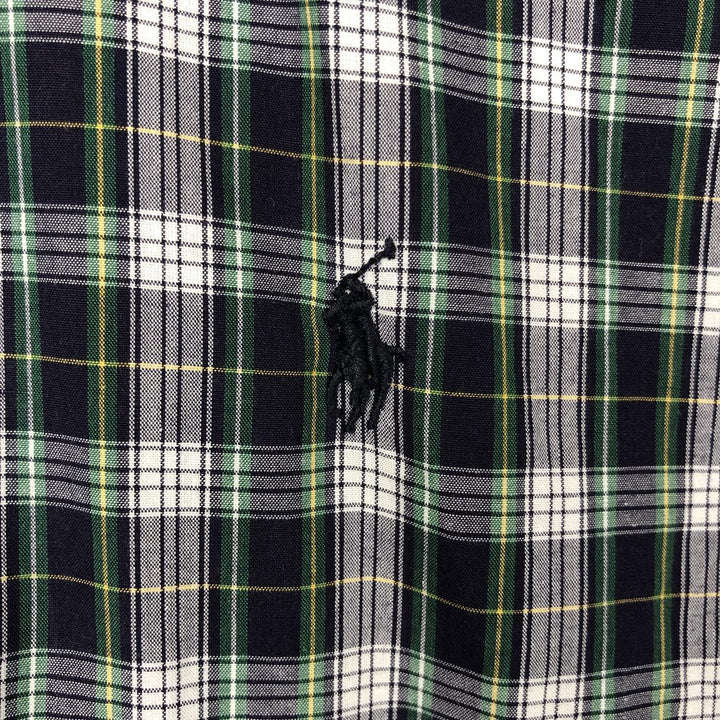 Ralph Lauren YARMOUTH Tartan Check Long-Sleeve Button-Down Check Shirt, Men's Size L (approx.) cotton navy blue type Vintage Second Hand