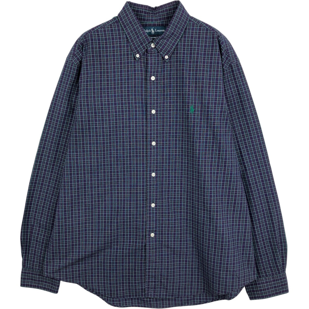 Ralph Lauren CUSTOM FIT long sleeve button down check shirt men's XL size cotton purple type Vintage Second Hand