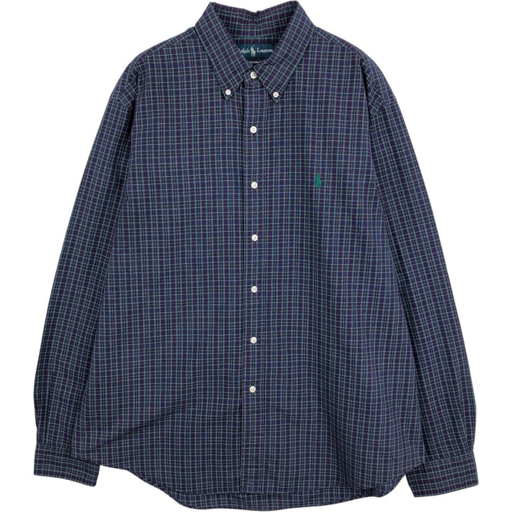 Ralph Lauren CUSTOM FIT long sleeve button down check shirt men's XL size cotton purple type Vintage Second Hand