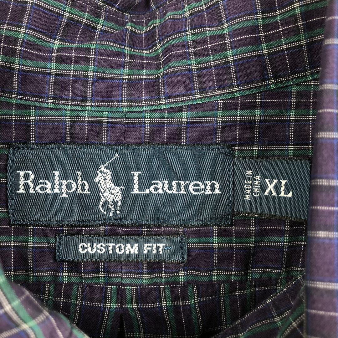 Ralph Lauren CUSTOM FIT long sleeve button down check shirt men's XL size cotton purple type Vintage Second Hand