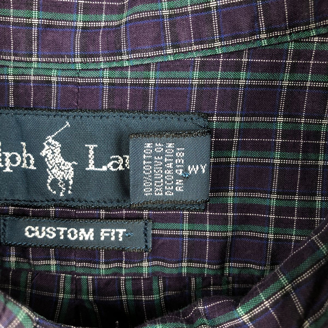Ralph Lauren CUSTOM FIT long sleeve button down check shirt men's XL size cotton purple type Vintage Second Hand