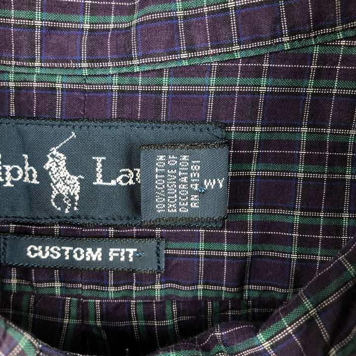 Ralph Lauren CUSTOM FIT long sleeve button down check shirt men's XL size cotton purple type Vintage Second Hand
