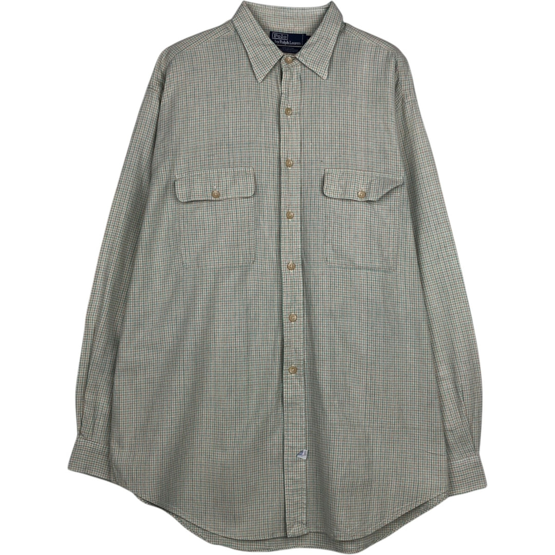 Ralph Lauren POLO by Ralph Lauren long sleeve cotton check shirt, men's XL size cotton white type Vintage Second Hand