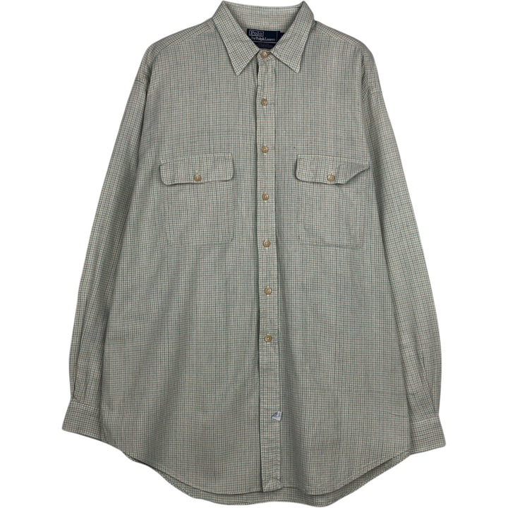 Ralph Lauren POLO by Ralph Lauren long sleeve cotton check shirt, men's XL size cotton white type Vintage Second Hand