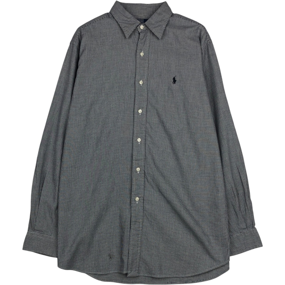 Ralph Lauren POLO by Ralph Lauren LOWELL SPORT Houndstooth Pattern Long-Sleeve Cotton Shirt, Men's Size M (approx.) cotton black type Vintage Second Hand