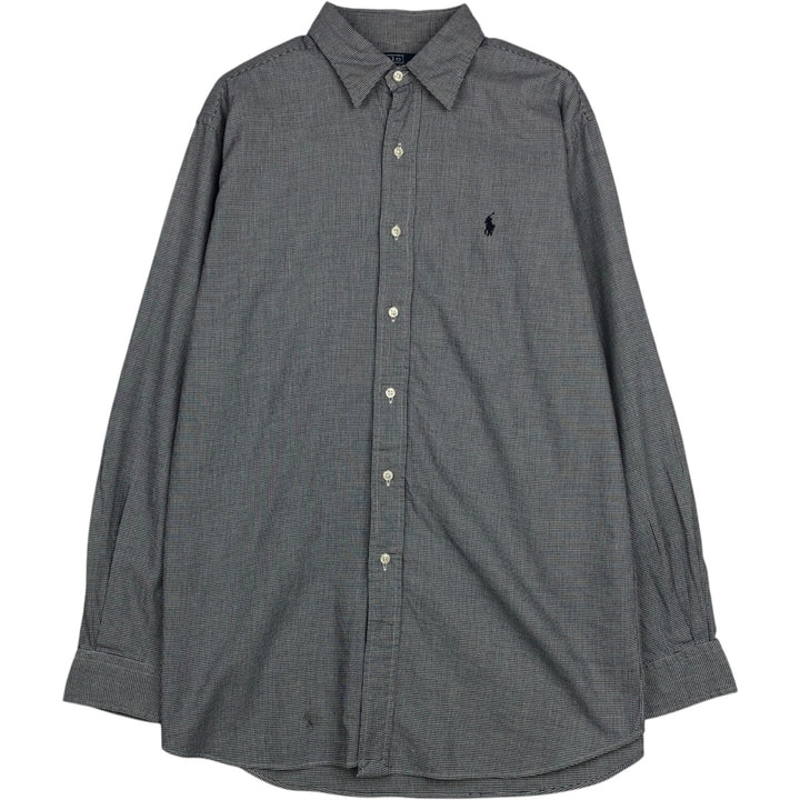 Ralph Lauren POLO by Ralph Lauren LOWELL SPORT Houndstooth Pattern Long-Sleeve Cotton Shirt, Men's Size M (approx.) cotton black type Vintage Second Hand