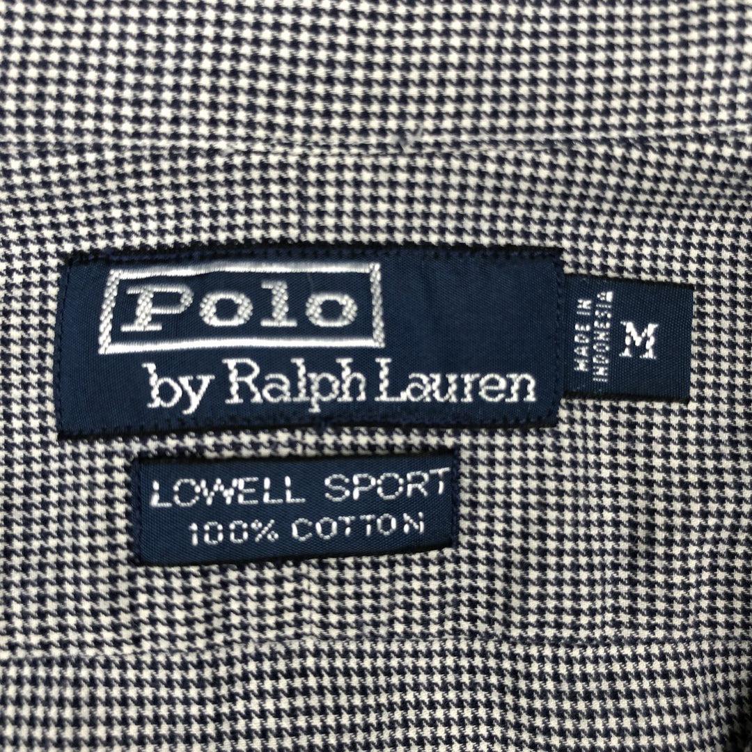 Ralph Lauren POLO by Ralph Lauren LOWELL SPORT Houndstooth Pattern Long-Sleeve Cotton Shirt, Men's Size M (approx.) cotton black type Vintage Second Hand