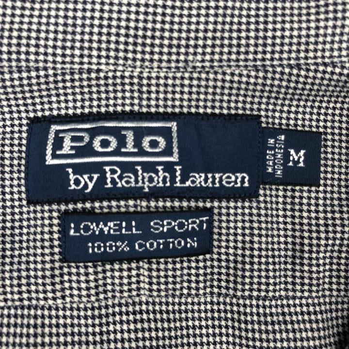 Ralph Lauren POLO by Ralph Lauren LOWELL SPORT Houndstooth Pattern Long-Sleeve Cotton Shirt, Men's Size M (approx.) cotton black type Vintage Second Hand