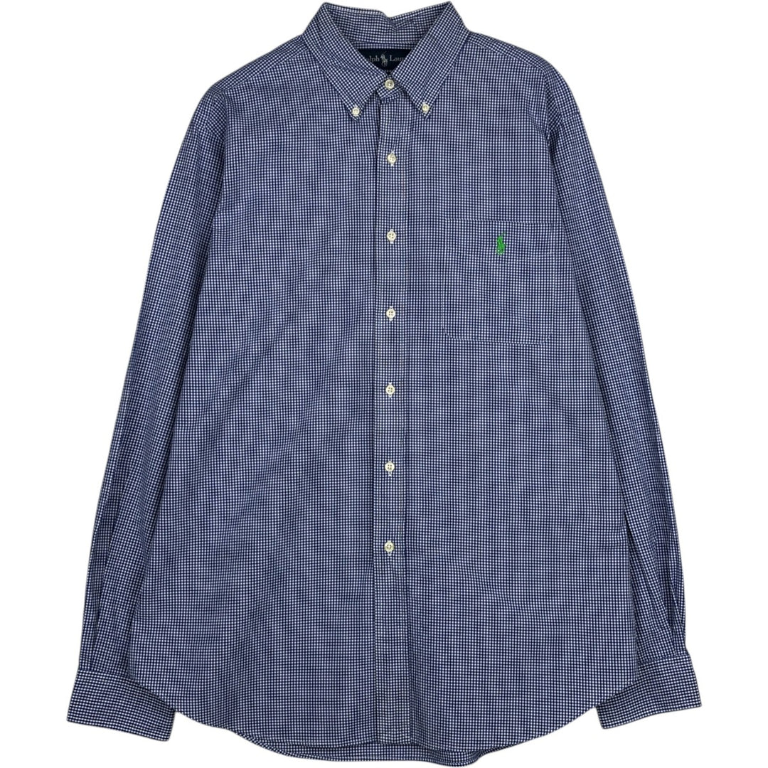 Ralph Lauren Classic Fit Gingham Check Long Sleeve Button-Down Check Shirt, Men's Size L cotton white type Vintage Second Hand