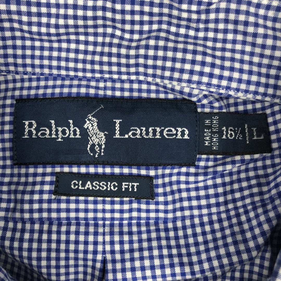 Ralph Lauren Classic Fit Gingham Check Long Sleeve Button-Down Check Shirt, Men's Size L cotton white type Vintage Second Hand