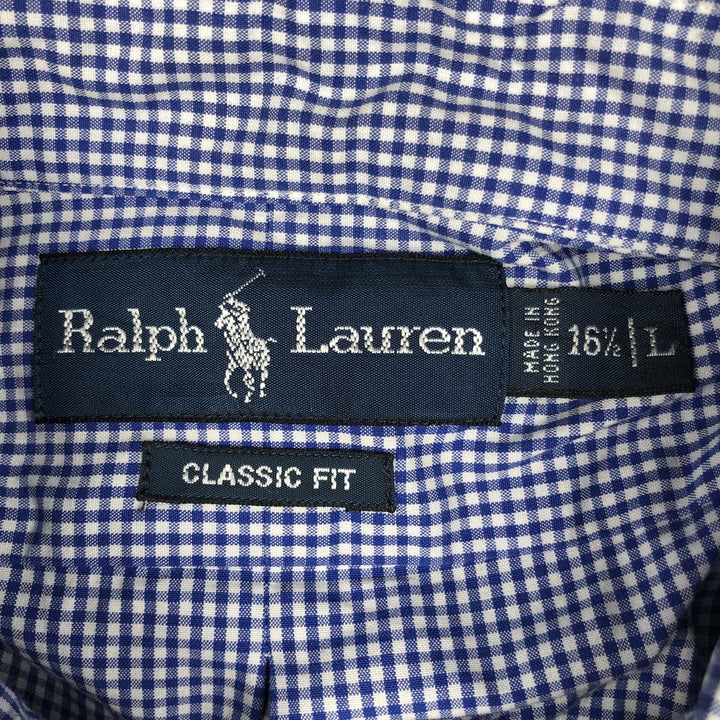 Ralph Lauren Classic Fit Gingham Check Long Sleeve Button-Down Check Shirt, Men's Size L cotton white type Vintage Second Hand