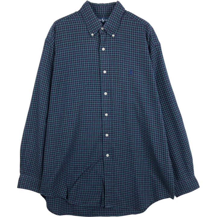 Ralph Lauren BLAKE Check Pattern Long Sleeve Button-Down Check Shirt, Men's Size Medium cotton navy blue type Vintage Second Hand