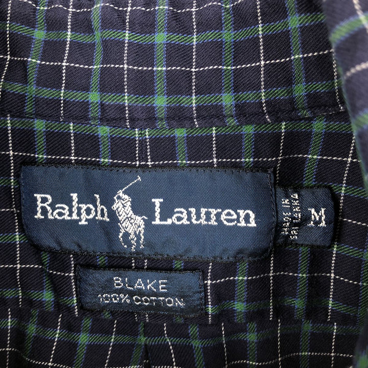 Ralph Lauren BLAKE Check Pattern Long Sleeve Button-Down Check Shirt, Men's Size Medium cotton navy blue type Vintage Second Hand