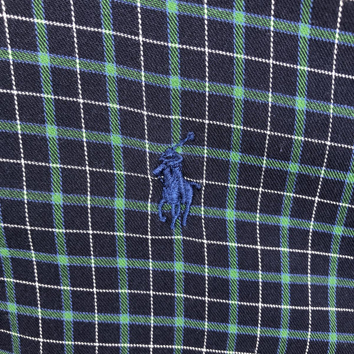 Ralph Lauren BLAKE Check Pattern Long Sleeve Button-Down Check Shirt, Men's Size Medium cotton navy blue type Vintage Second Hand