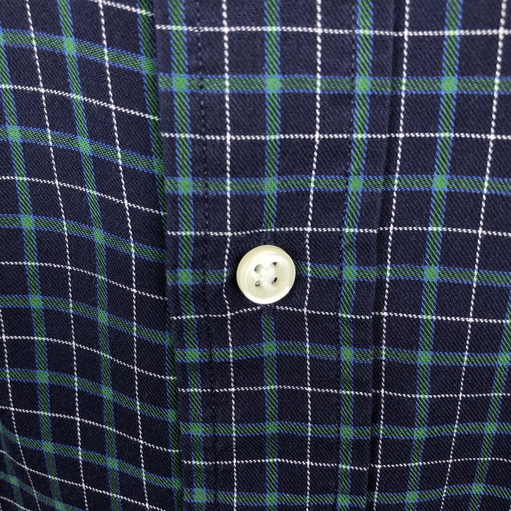 Ralph Lauren BLAKE Check Pattern Long Sleeve Button-Down Check Shirt, Men's Size Medium cotton navy blue type Vintage Second Hand