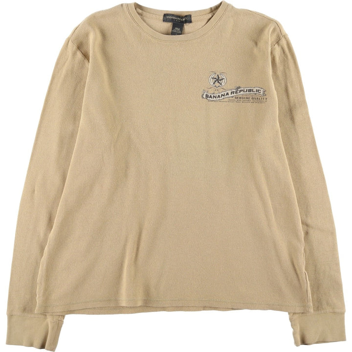 2000'S Banana Republic thermal long-sleeved t-shirt with discharge print, men's size L equivalent. cotton Beige type Vintage Second Hand