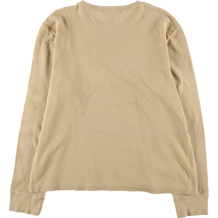 2000'S Banana Republic thermal long-sleeved t-shirt with discharge print, men's size L equivalent. cotton Beige type Vintage Second Hand