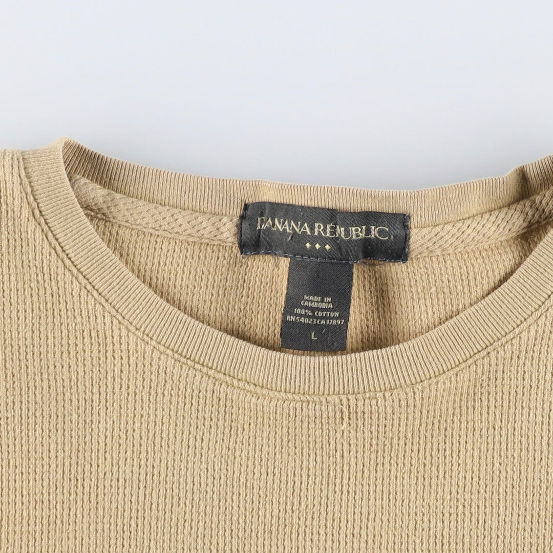 2000'S Banana Republic thermal long-sleeved t-shirt with discharge print, men's size L equivalent. cotton Beige type Vintage Second Hand