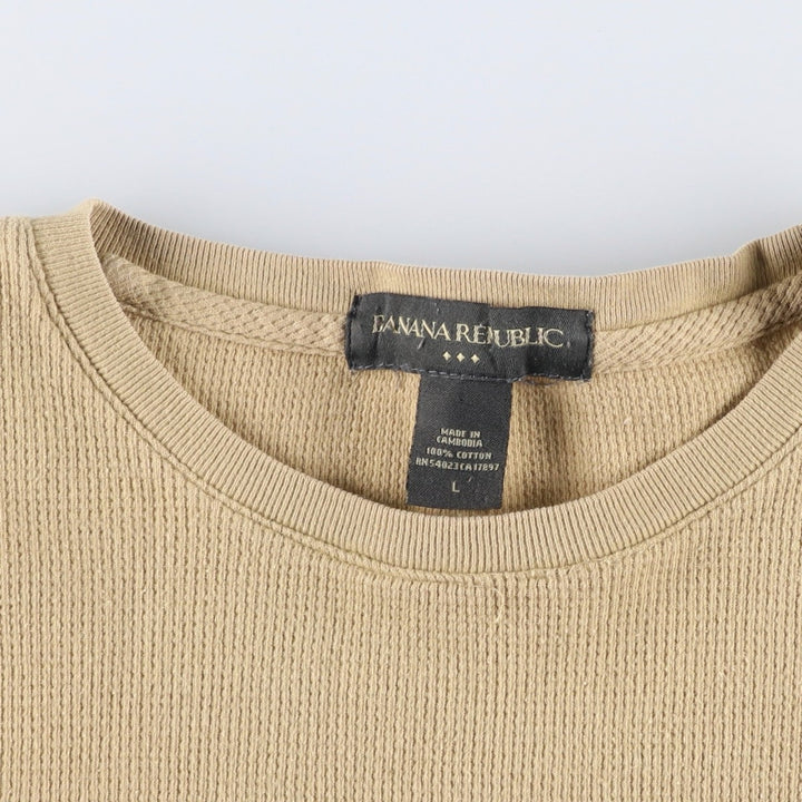 2000'S Banana Republic thermal long-sleeved t-shirt with discharge print, men's size L equivalent. cotton Beige type Vintage Second Hand