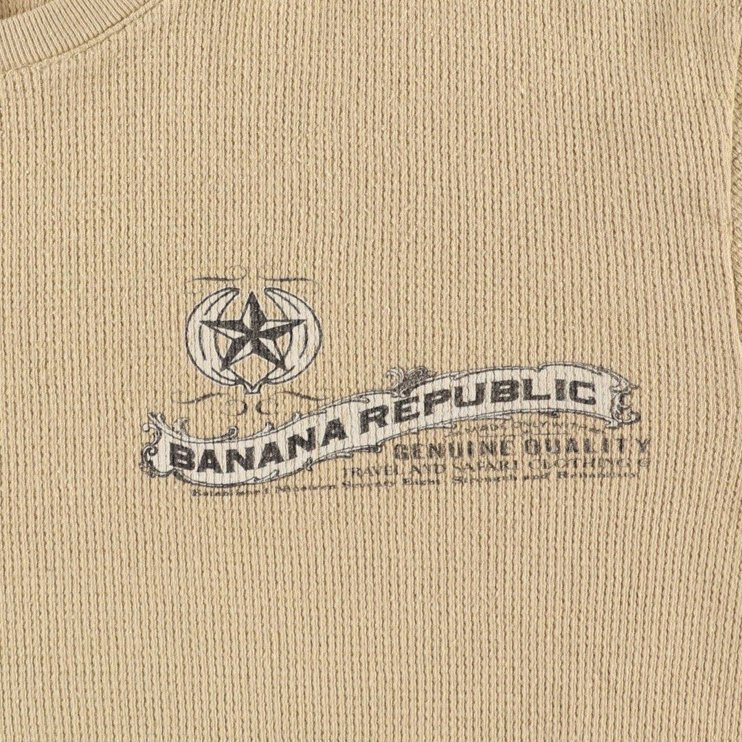 2000'S Banana Republic thermal long-sleeved t-shirt with discharge print, men's size L equivalent. cotton Beige type Vintage Second Hand