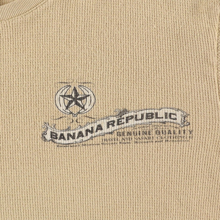 2000'S Banana Republic thermal long-sleeved t-shirt with discharge print, men's size L equivalent. cotton Beige type Vintage Second Hand