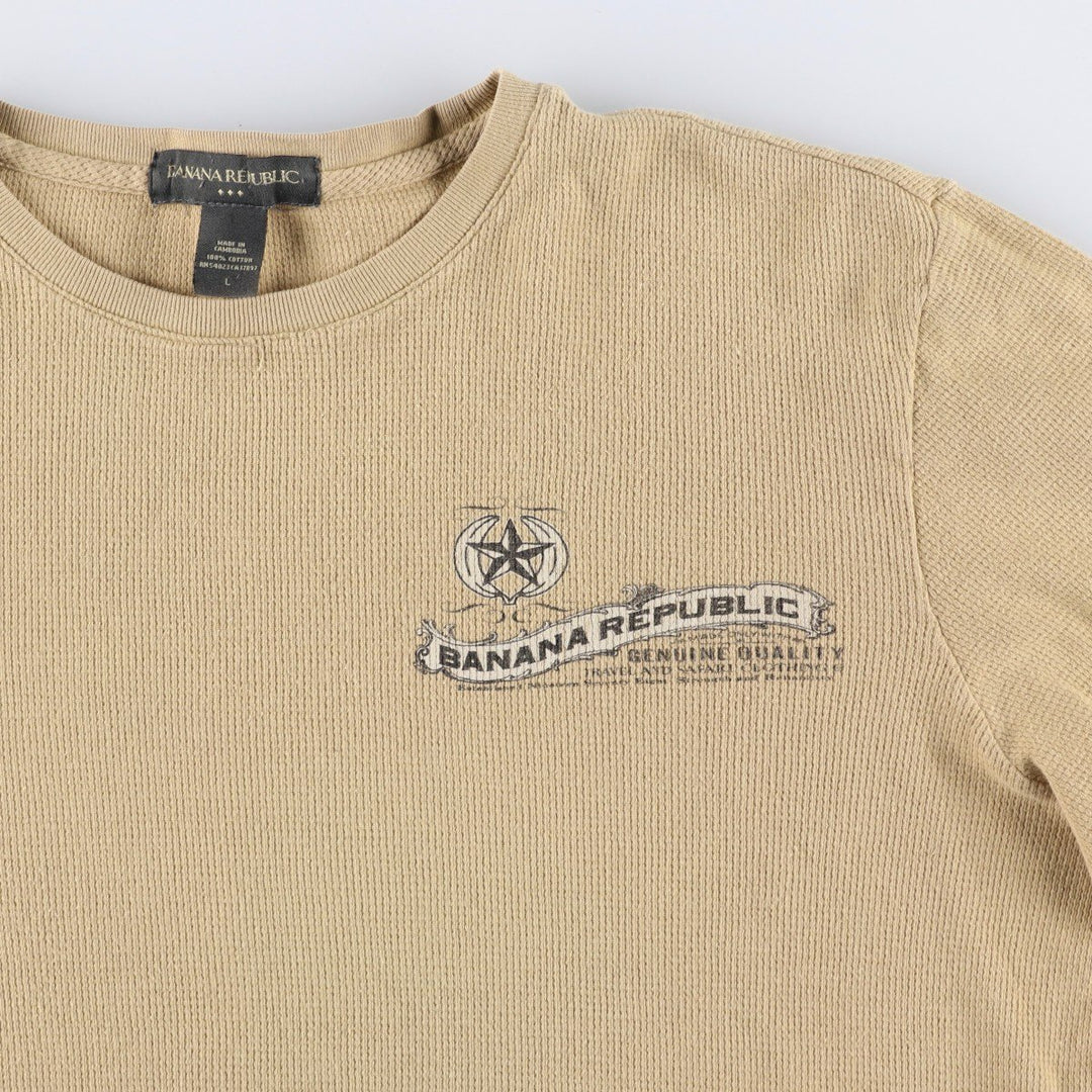 2000'S Banana Republic thermal long-sleeved t-shirt with discharge print, men's size L equivalent. cotton Beige type Vintage Second Hand