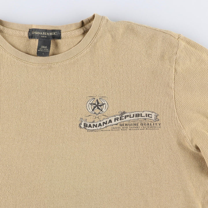 2000'S Banana Republic thermal long-sleeved t-shirt with discharge print, men's size L equivalent. cotton Beige type Vintage Second Hand
