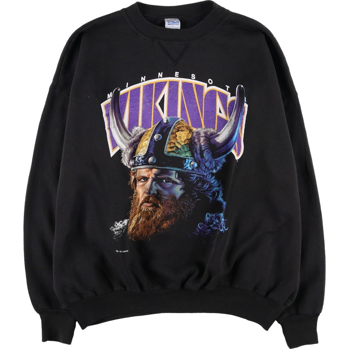 90'S SALEM NFL Minnesota Vikings Print Sweatshirt, Men's Size XL (Equivalent), Vintage cotton black type Vintage Second Hand